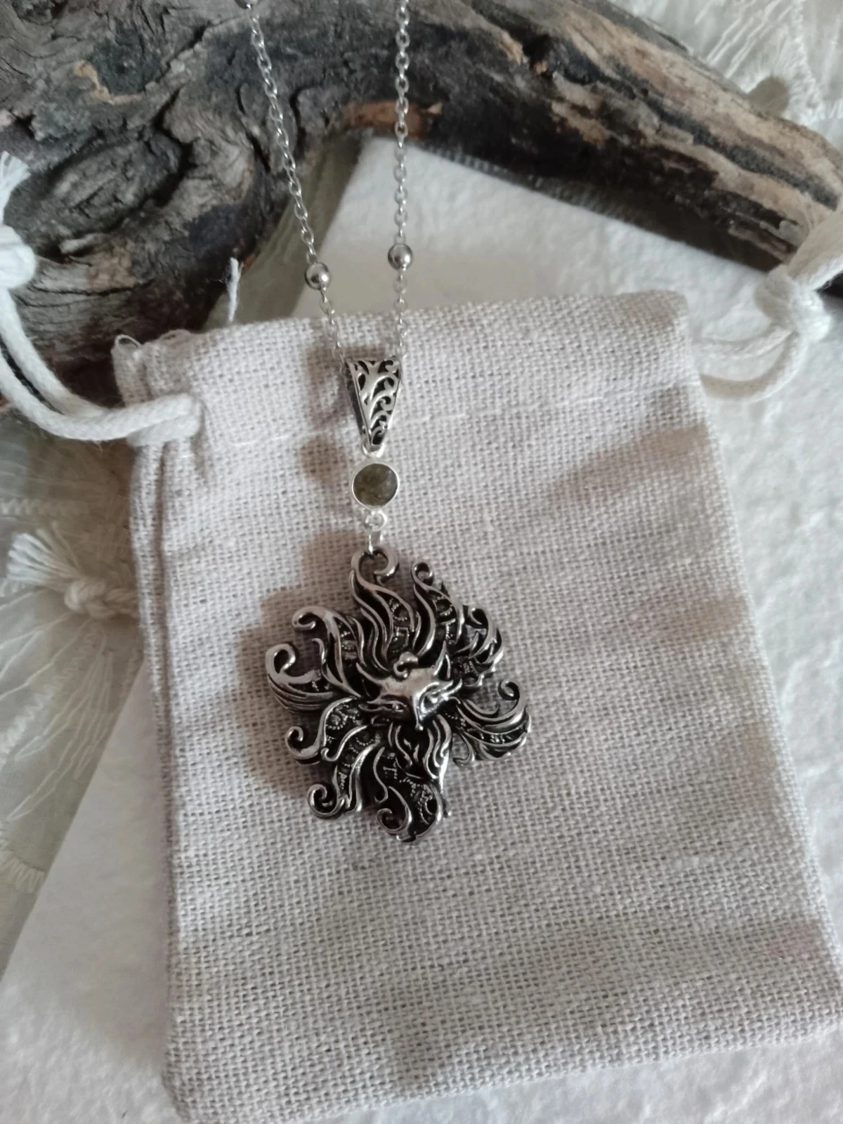 Collar de zorro de nueve colas kitsune japonés plateado – photo 2